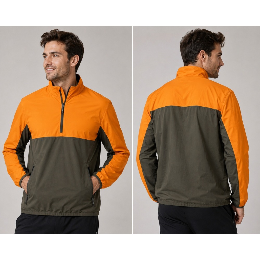 LOOGU Pullover Jacket Mens Large Orange‎ Brown Quarter Zip Lightweight LGCC04A